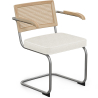 Buy Dining Chair with Armrests - Upholstered in Bouclé Fabric - Wood and Rattan - Birey White 60538 - in the UK