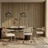 Dining Chair with Armrests - Upholstered in Bouclé Fabric - Wood and Rattan - Birey image 7
