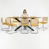 Pack Industrial Design Wooden Dining Table (220cm) & 8 Rattan Dining Chairs - Velvet Upholstery - Martha image 7