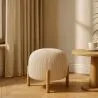 Round Corduroy Upholstered Pouf with Natural Wood Legs - Marrakesh image 7
