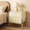 Modern Scandi nightstand covered in faux leather with 2 drawers and natural wood legs - Bennis image 7