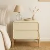 Modern Scandi nightstand covered in faux leather with 2 drawers and natural wood legs - Bennis image 7