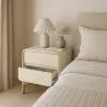 Modern Scandi nightstand covered in faux leather with 2 drawers and natural wood legs - Bennis image 7