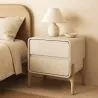 Modern Scandi nightstand covered in faux leather with 2 drawers and natural wood legs - Bennis image 7