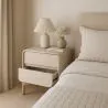 Modern Scandi nightstand covered in faux leather with 2 drawers and natural wood legs - Bennis image 7