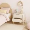 Modern Scandi nightstand covered in faux leather with 2 drawers and natural wood legs - Bennis image 7