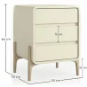 Modern Scandi nightstand covered in faux leather with 3 drawers and natural wood legs - Bennis image 7