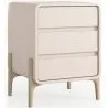 Modern Scandi nightstand covered in faux leather with 3 drawers and natural wood legs - Bennis image 7