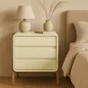 Modern Scandi nightstand covered in faux leather with 3 drawers and natural wood legs - Bennis image 7
