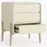 Modern Scandi nightstand covered in faux leather with 3 drawers and natural wood legs - Bennis image 7