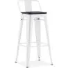 Buy Stylix bar stool with small backrest - Metal and dark wood - 76 cm  White 59693