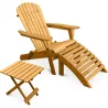 Buy Adirondack Garden long Chair + Footrest + Table Wood Outdoor Furniture Set - Alana Natural wood 60010