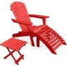 Buy Adirondack Garden long Chair + Footrest + Table Wood Outdoor Furniture Set - Alana Red 60010