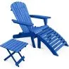 Buy Adirondack Garden long Chair + Footrest + Table Wood Outdoor Furniture Set - Alana Blue 60010