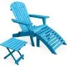 Buy Adirondack Garden long Chair + Footrest + Table Wood Outdoor Furniture Set - Alana Turquoise 60010