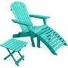 Buy Adirondack Garden long Chair + Footrest + Table Wood Outdoor Furniture Set - Alana Green 60010