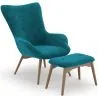 Buy Velvet upholstered armchair with footrest - Huda  Green 60097