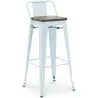 Buy Bar stool with small backrest  Tolix Style industrial design Metal and Dark Wood - 76 cm - New Edition Light blue 60150