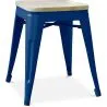 Buy Stool Tolix Style Industrial Design Metal and Light Wood - 45 cm - New Edition Dark blue 60153