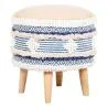 Buy Pouffe Stool in Boho Style, Wood and Cotton - Josephine Bali Blue 60261