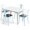 Buy Dining Table + X4 Dining Chairs Set -  Bistrot Style - Industrial design Metal and Dark Wood - New Edition Light blue 60441