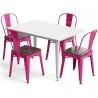 Buy Dining Table + X4 Dining Chairs Set -  Bistrot Style - Industrial design Metal and Dark Wood - New Edition Fuchsia 60441