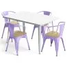 Buy Dining Table + X4 Dining Chairs with Armrest Set - Bistrot Style Industrial Design Metal and Light Wood - New Edition Pastel purple 60442