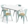 Buy Dining Table + X4 Dining Chairs with Armrest Set - Bistrot Style Industrial Design Metal and Light Wood - New Edition Pale Green 60442