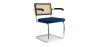Buy Wooden Dining Chair with Armrests - Velvet Upholstery - Wood & Rattan - Hyre Dark blue 60458 - in the UK