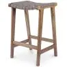 Buy Bar Stool in Bali Boho Style, Leather and Teak Wood - Recia Brown 60472