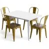 Buy Dining Table + X4 Dining Chairs Set -  Bistrot Style - Industrial design Metal and Dark Wood - New Edition Gold 60441