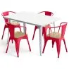 Buy Dining Table + X4 Dining Chairs with Armrest Set - Bistrot Style Industrial Design Metal and Light Wood - New Edition Red 60442