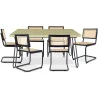 Buy Pack Hairpin Dining Table 150x90 & 6 Black Rattan Mesh Chairs - Bastral Black 60578