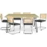 Buy Pack Hairpin Dining Table 150x90 & 6 Black Mesh Rattan and Velvet Chairs - Martha Dark grey 60581