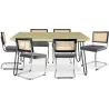 Buy Pack Hairpin Dining Table 150x90 & 6 Black Mesh Rattan and Velvet Chairs - Hyre Dark grey 60582