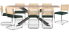 Buy Pack Industrial Design Wooden Dining Table (200cm) & 8 Rattan Dining Chairs - Upholstered in Velvet - Martha Dark green 60593 - in the UK