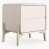 Buy Modern Scandi nightstand covered in faux leather with 2 drawers and natural wood legs - Bennis Cream 61796