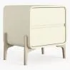Buy Modern Scandi nightstand covered in faux leather with 2 drawers and natural wood legs - Bennis Cream 61796