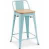 Buy Bar stool with small backrest Tolix Style industrial design Metal and Light Wood - 60 cm - New Edition Aquamarine 60125