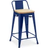 Buy Bar stool with small backrest Tolix Style industrial design Metal and Light Wood - 60 cm - New Edition Dark blue 60125