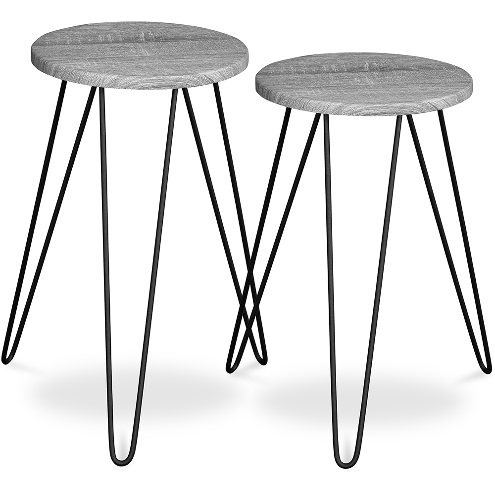  Buy Set of 2 Side Tables - Industrial Design - Wood and Metal - Hairpin Grey 59463 - in the UK