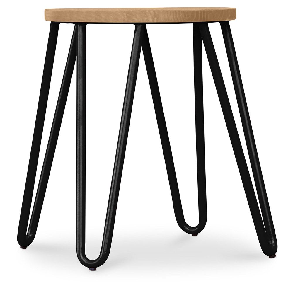 Round Bar Stool - Industrial Design - Wood & Steel - 44cm - Hairpin image 8