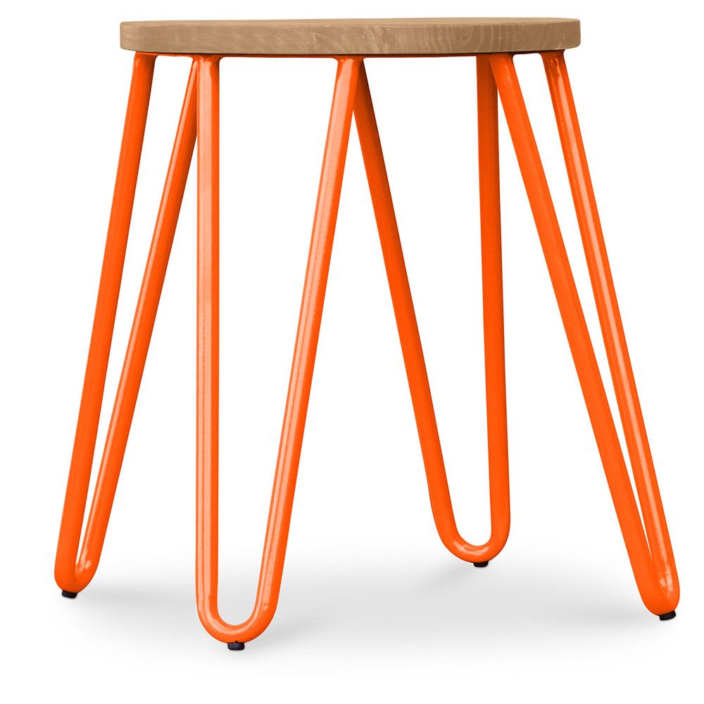 Round Bar Stool - Industrial Design - Wood & Steel - 44cm - Hairpin image 8