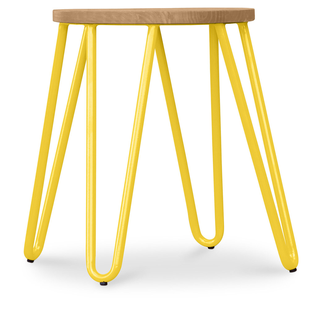  Buy Round Bar Stool - Industrial Design - Wood & Steel - 44cm - Hairpin Yellow 59488 - in the UK