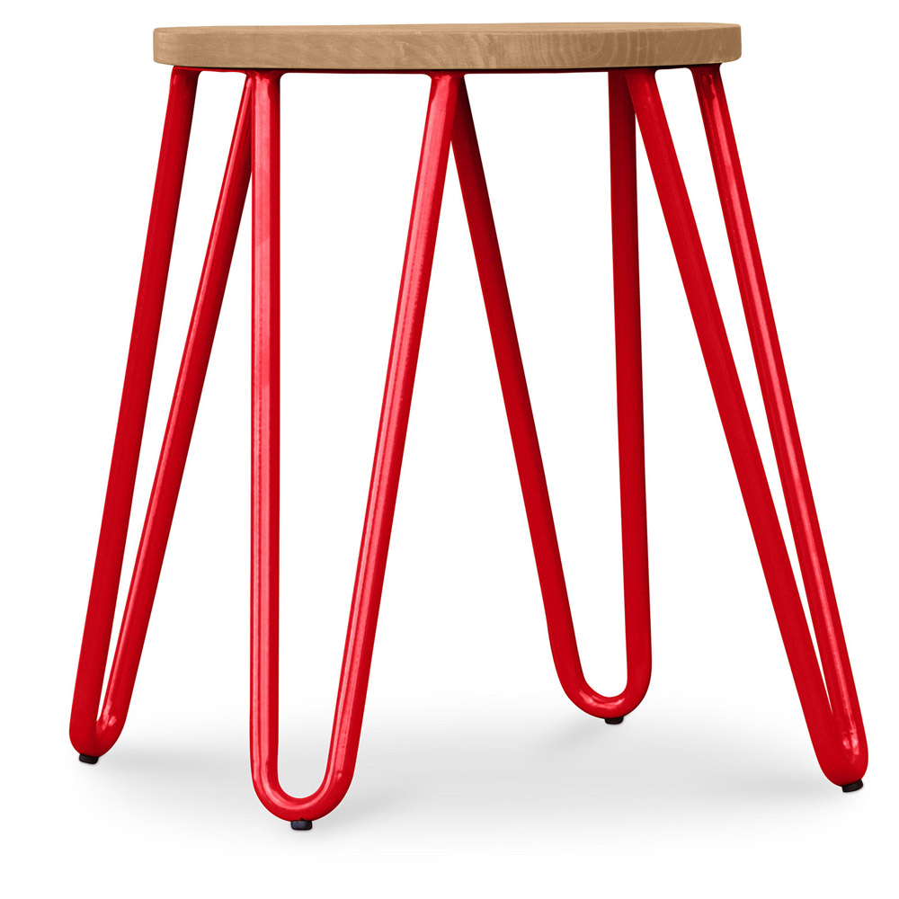  Buy Round Bar Stool - Industrial Design - Wood & Steel - 44cm - Hairpin Red 59488 - in the UK