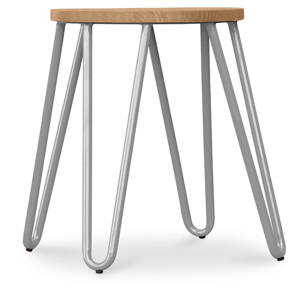  Buy Round Bar Stool - Industrial Design - Wood & Steel - 44cm - Hairpin Light grey 59488 - in the UK