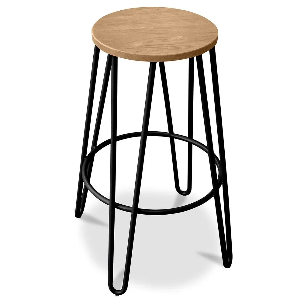Round Stool - Industrial Design - Wood & Metal - 66cm - Hairpin image 8