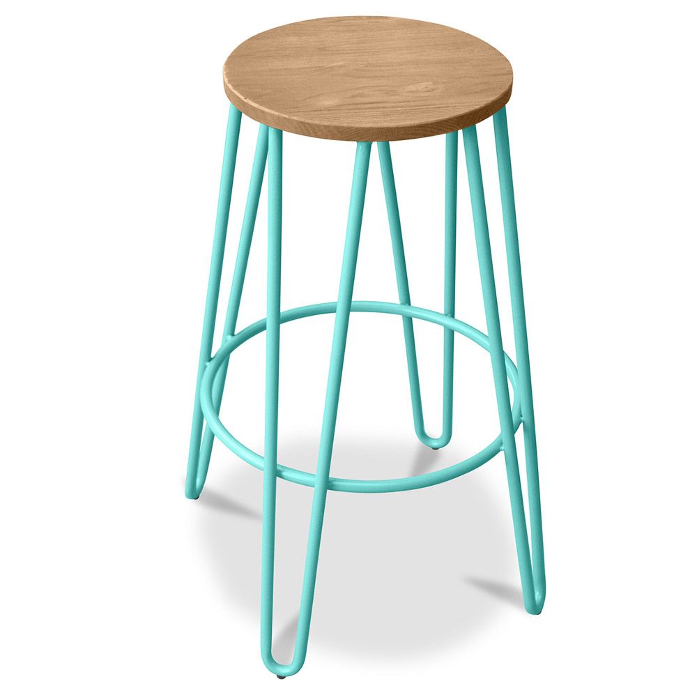 Round Stool - Industrial Design - Wood & Metal - 66cm - Hairpin image 8