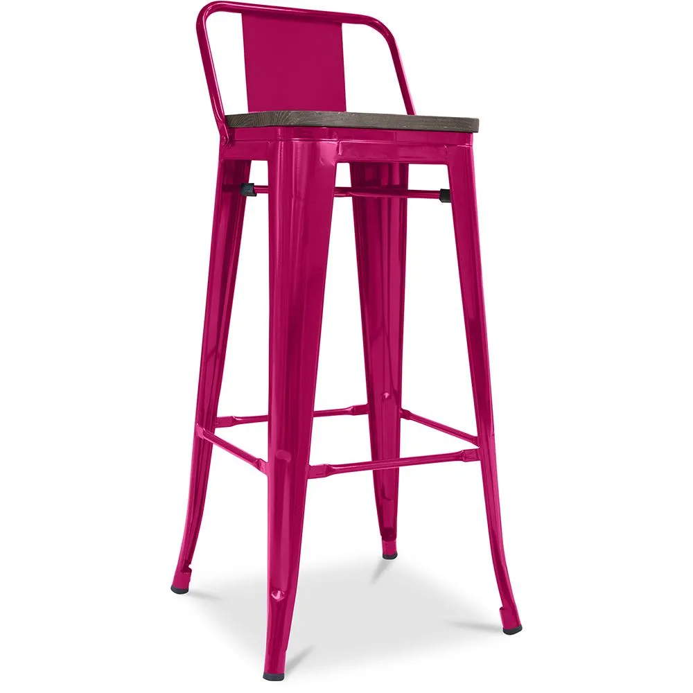 Industrial Design Bar Stool with Backrest - Wood & Steel - 76cm - Stylix image 8