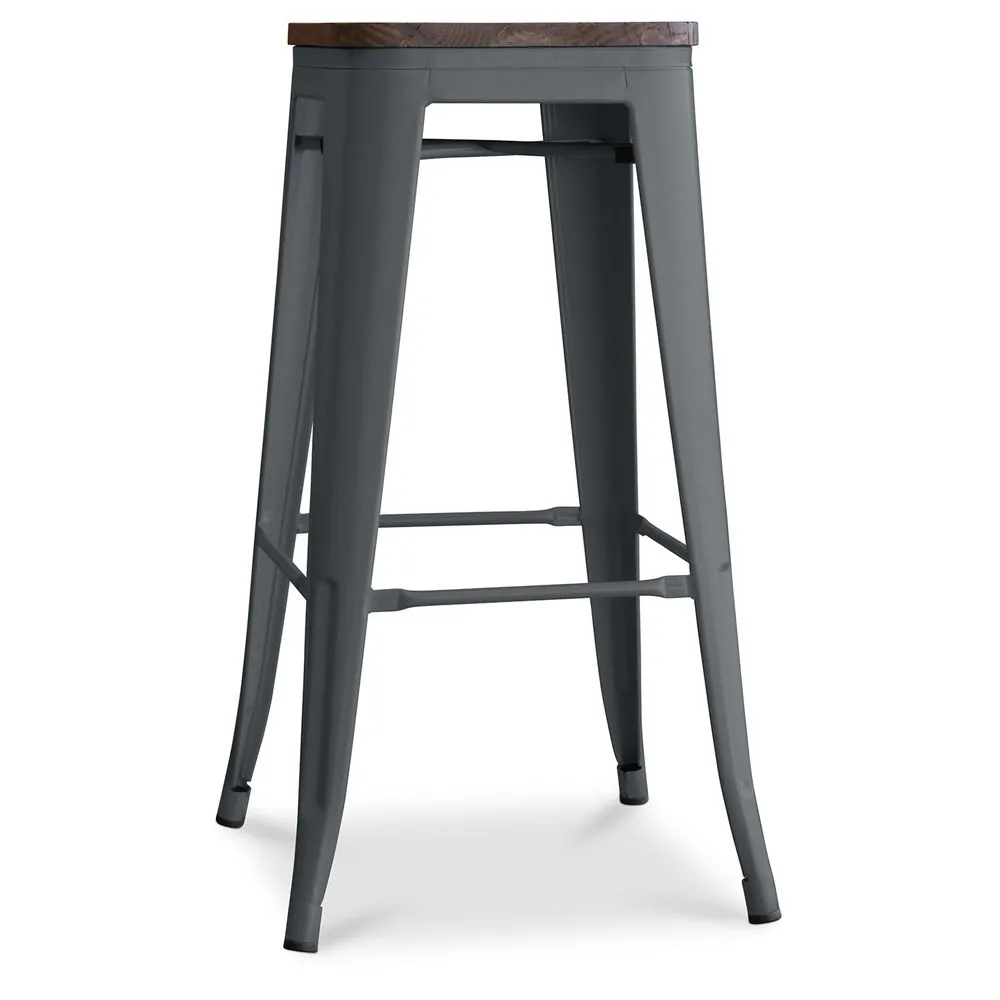 Industrial Design Bar Stool - Wood & Steel - 76cm - Stylix image 8